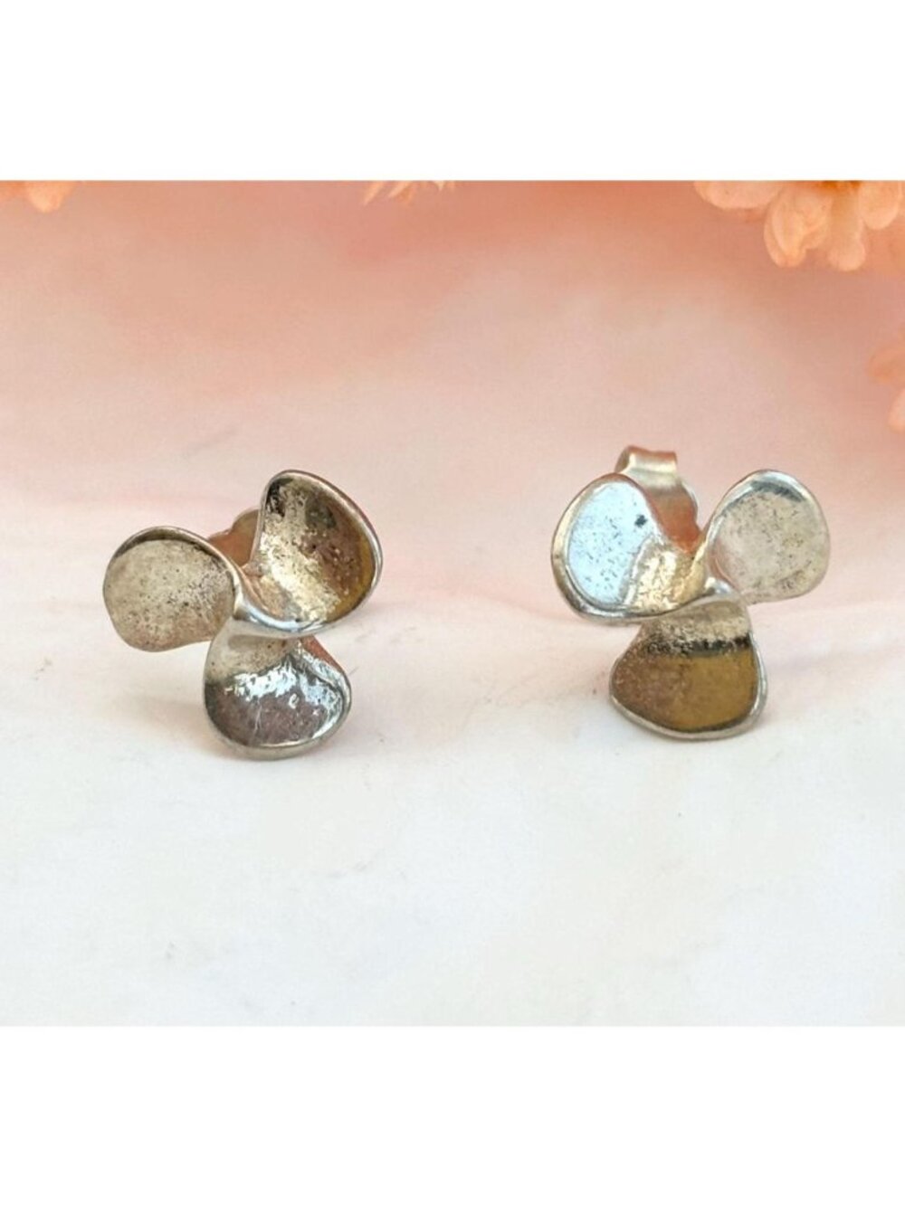 Propeller Shaped Silver Toned Post Back Vintage Stud Earrings